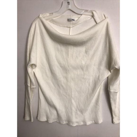 Nova Fashions medium white rib knit drape neck top - Picture 1 of 4